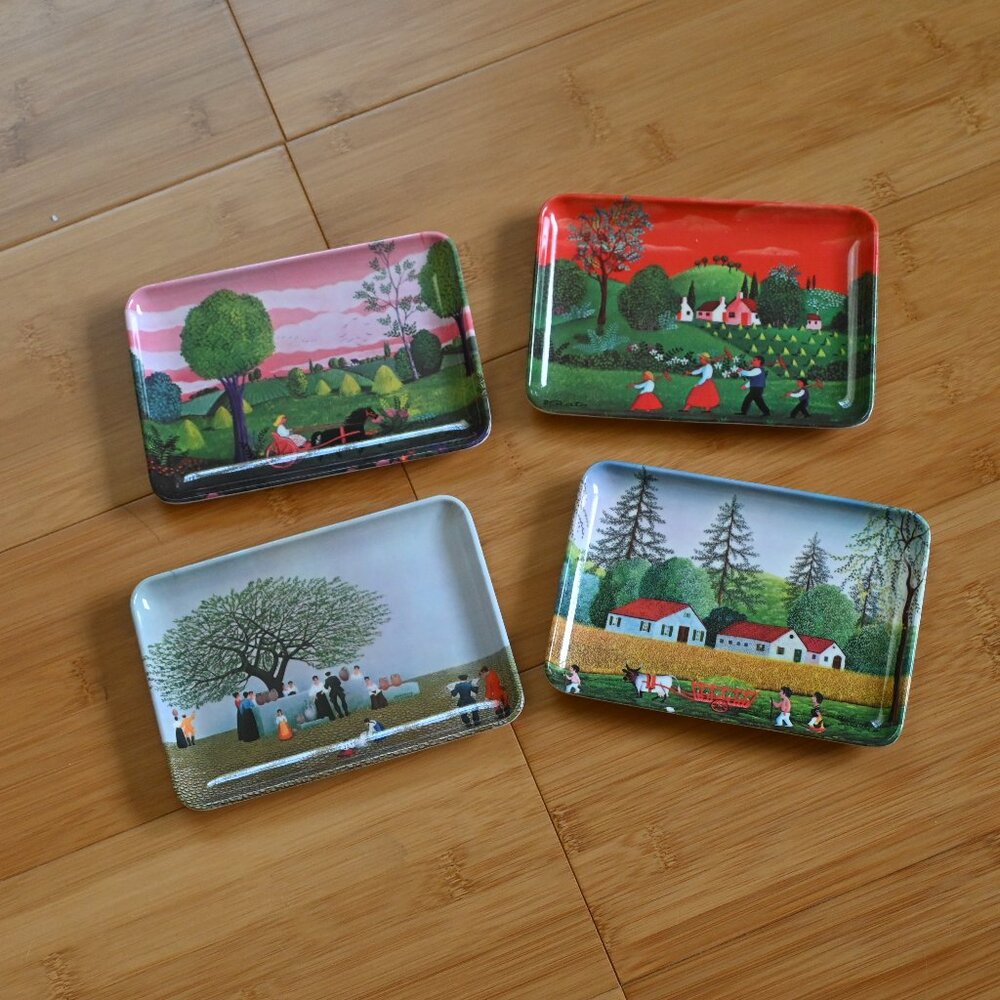 Bundle of VTG Signed Melamine Art Trays Made In Italy Decor Rural Farm Amish